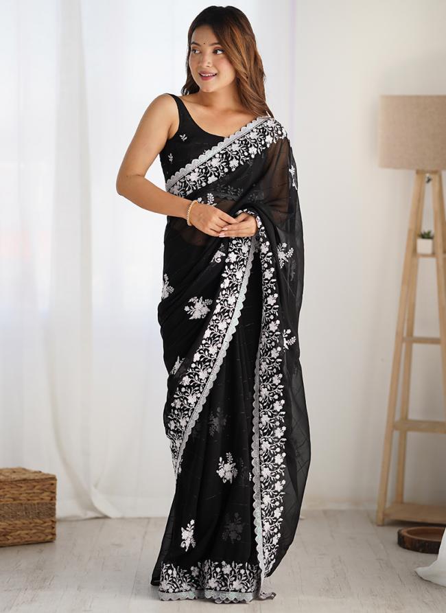 Georgette Black Traditional Wear Sequins Work Saree